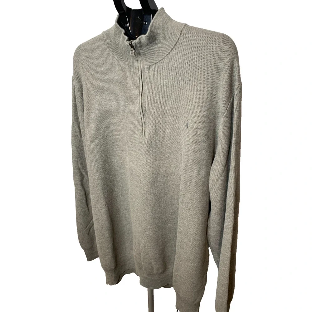 Polo Ralph Lauren Gray Mock Neck 1/4 Zip Pima Cotton Sweater Men's 4XLT